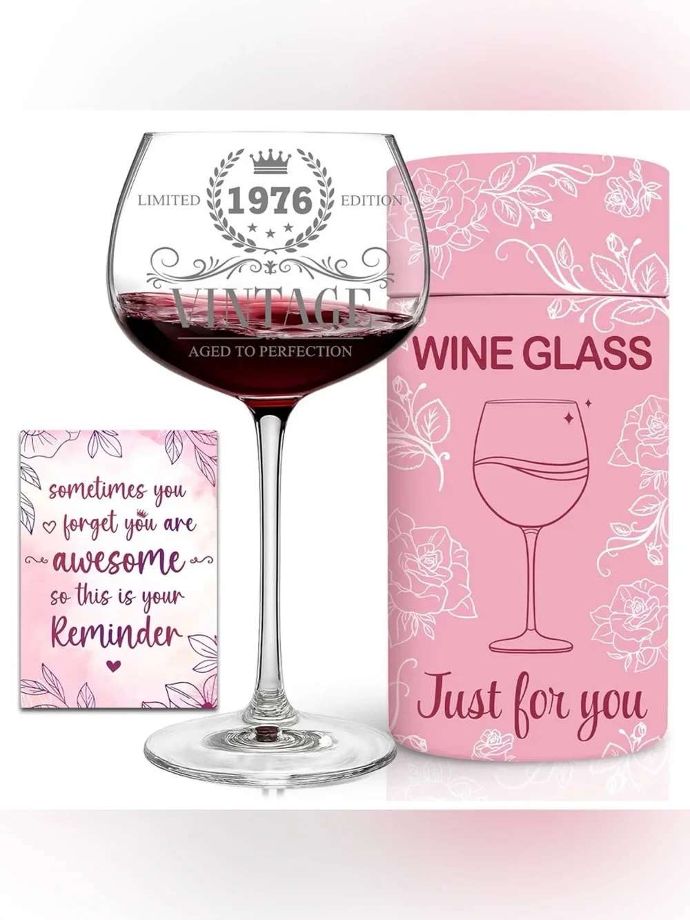 Vintage Clear Wine Glass with Red Wine Accent